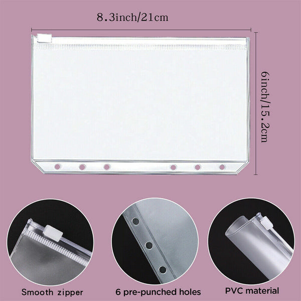 PU Leather Notebook Binder Pink A6 Budget Planner Organizer Cover Pockets Sheets