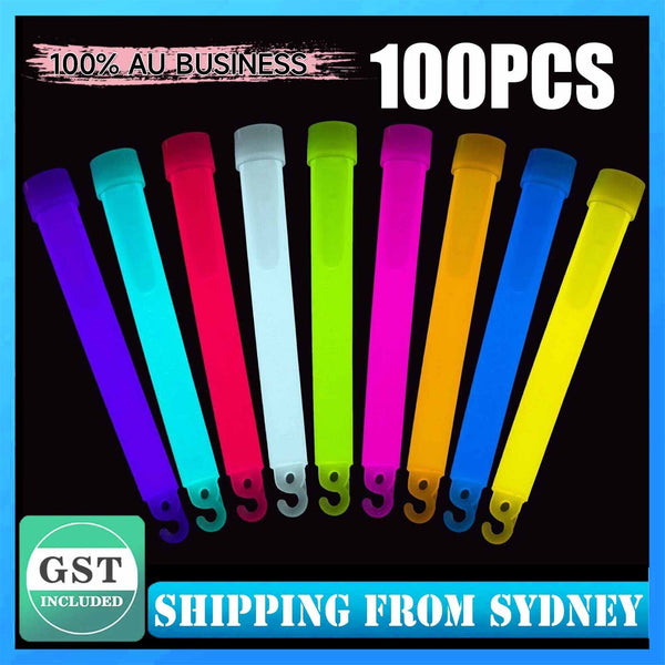 100PCS Glow Sticks 6 Inches Hook Glowsticks Lanyard Poi Party Glow in the dark