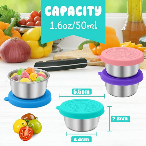 12pcs Stainless Steel Sauce Containers with Silicone Lids | Mini Airtight Food Storage Cups