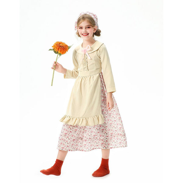 Girl wearing old lady floral dress holding a flower - Lets Party