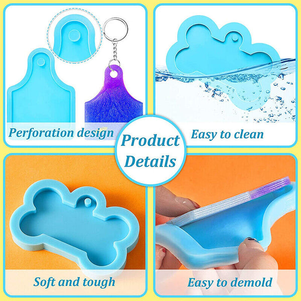 2pcs Dog Bone Keyring Silicone Mould ID Name Tag Keychain Resin Casting Mold AU