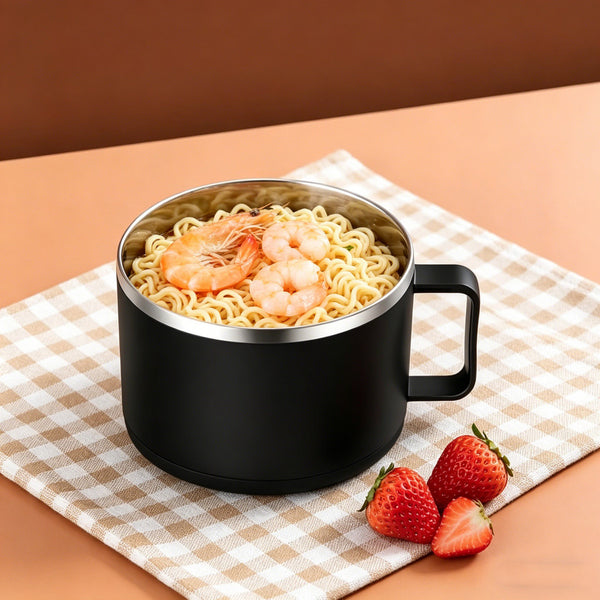 Stainless Steel Instant Noodle Bowl with Lid Draining Hole Soup Food Container