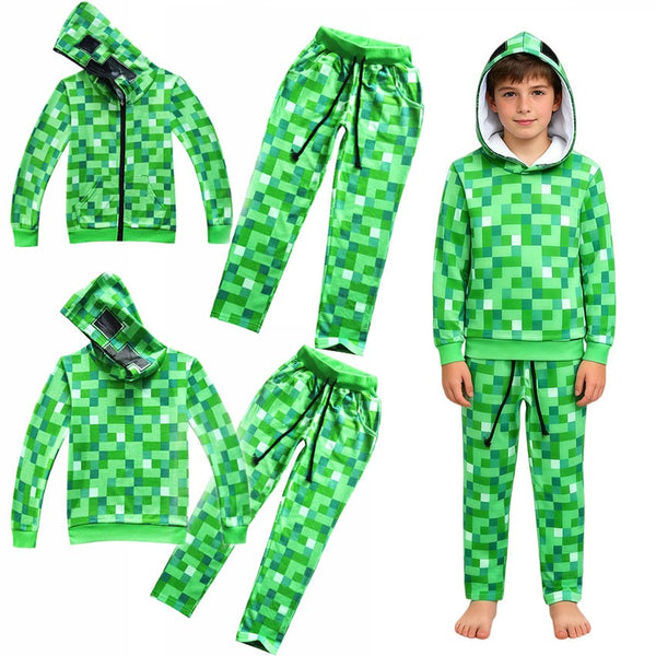 Minecraft Creeper costume kids green pixel hoodie – Book Week fancy dress
