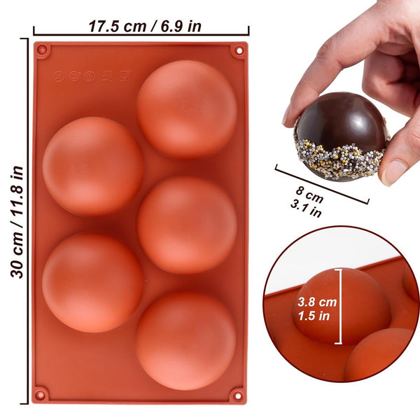 2PCS 5 Cavity Semi Sphere Silicone Mould Chocolate Bombe Dome Baking Mold