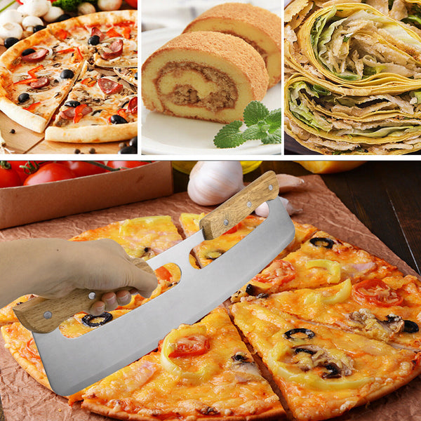 2pcs Kitchen Stainless Steel Pizza Cutter Rocker Blade Slicer + Protective Cover