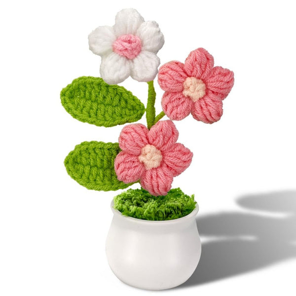 Handcrafted Crochet Faux Flower Potted Plant Knitted Artificial Decor