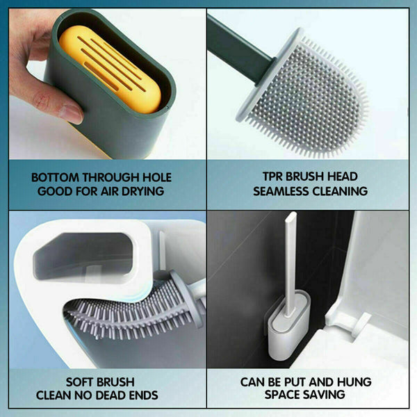 2Sets Bathroom Silicone Bristle Toilet Brush Holder Creative Cleaning Brush New