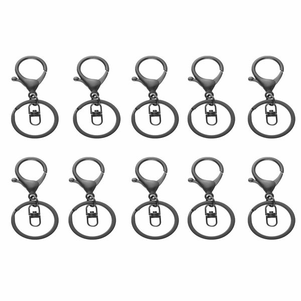 10x Lobster Clasps Keyring Black Metal Swivel Split Key Chain Keyring 70mm AU