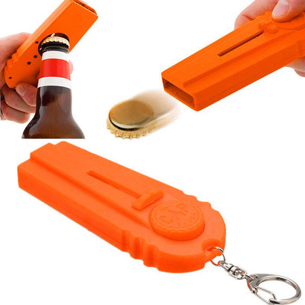 Bottle Cap Launcher Beer Drink Shooter Key Opener Flying Gun Ring Gift Top Zappa