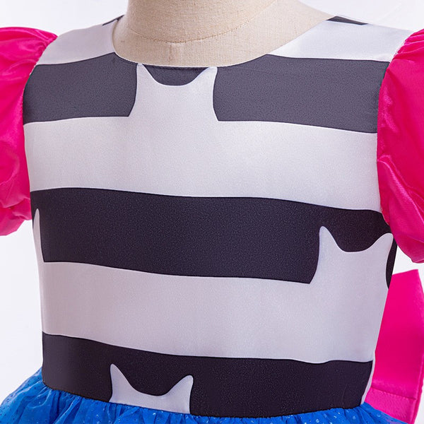 Gabby's Dollhouse striped bodice close-up on dress - Lets Party