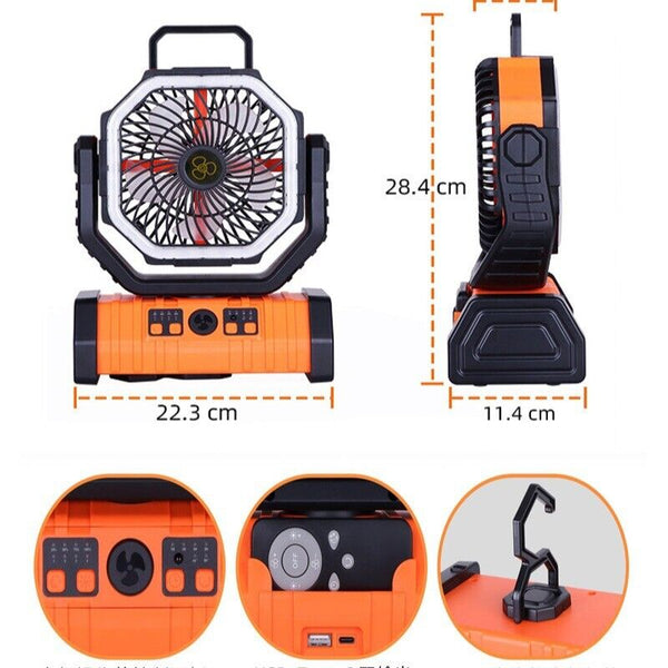 20000mAh Portable Camping Fan Hanging With LED Light Tent Fans USB Rechargeable