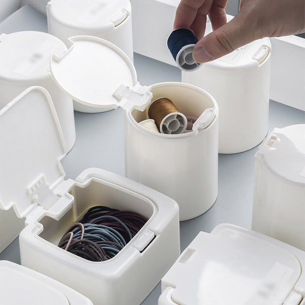 Small Plastic Desktop Storage Box with Lid Organizer Bucket for Office Home Use