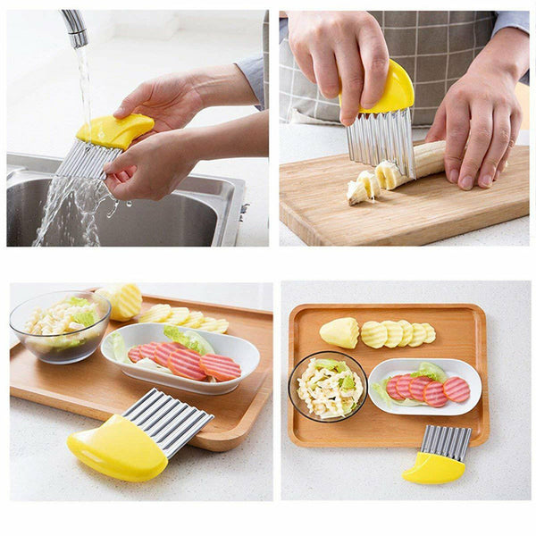 2x Stainless Steel Crinkle Cutter Wavy Vegetable Potato Chip Slicer Knife Blade