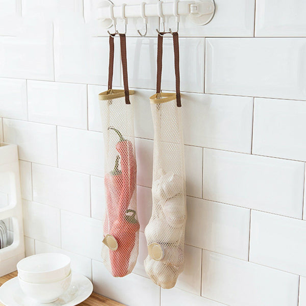 5pcs Vegetable Food Storage Bag Onion Garlic Hanging Bags Breathable Mesh Bag