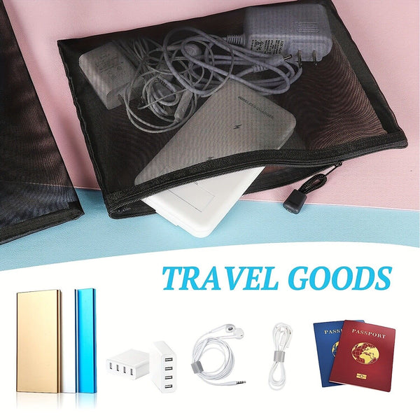 12pcs Nylon Mesh Multifunctional Cosmetic Bag A5 Pencil Case Travel Office Suppl