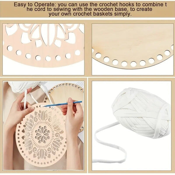 12pcs Wooden Crochet Basket Base 14cm | Round Flower Hollow DIY Handbag Bottom