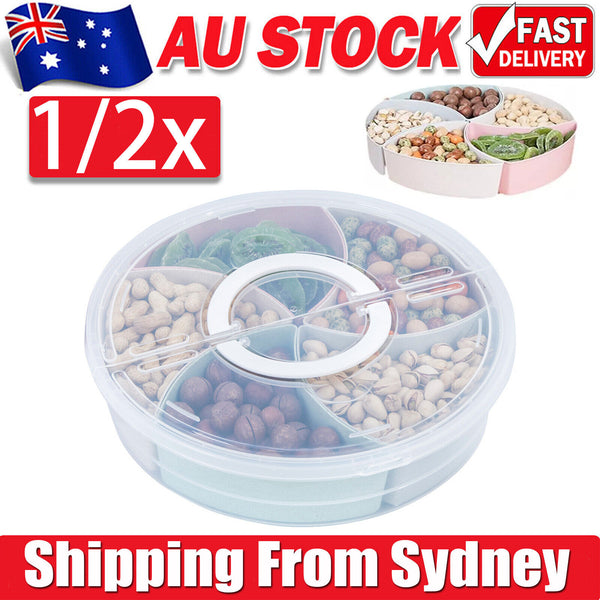 1/2x Snack Divider Container with Lid, Divided Serving Tray with Lid and Handle