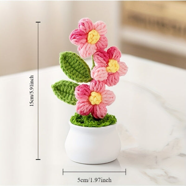 Handcrafted Crochet Faux Flower Potted Plant Knitted Artificial Decor