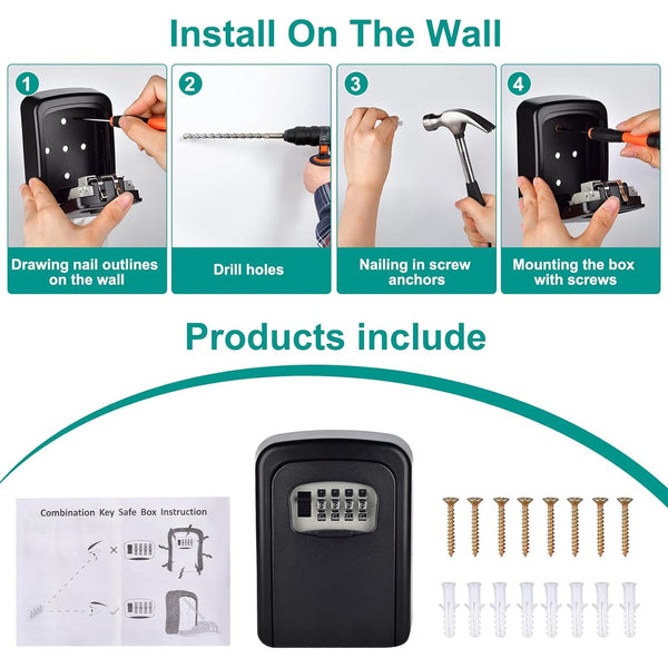 2PCS Wall Mounted Key Lock Box 4 Digit Combination Security Storage Safe