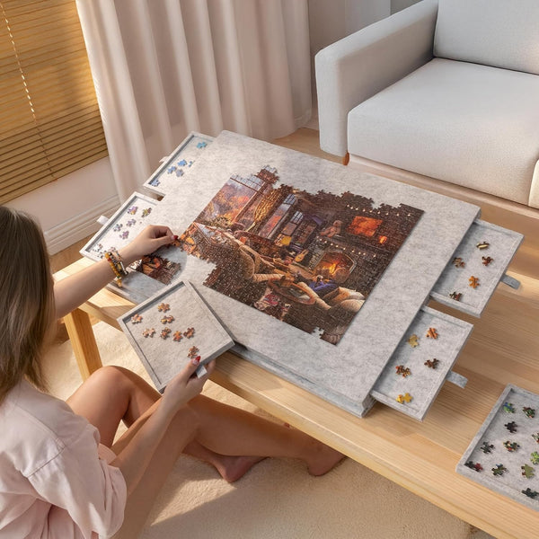 1000pcs jigsaw Puzzle Board Portable Felt Puzzle Plateau 6 Drawers Puzzle Table