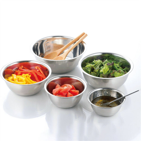 5PCS Stainless Steel Bowl Polished Round Mixing Bowl Salad Baking Basin Silvery