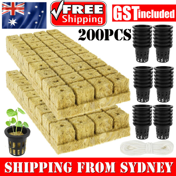 200PCS Grow Starter Rockwool Cubes Hydroponics Plant Net Cup Basket Aquaponic AU