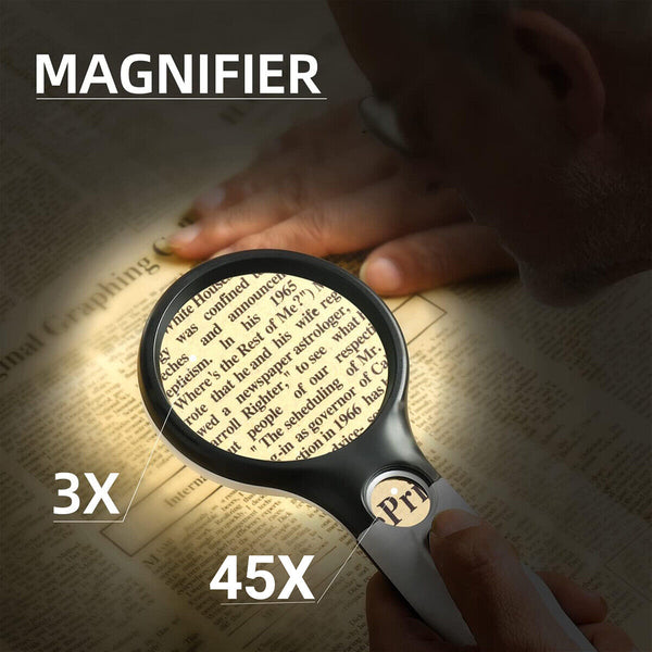 2x Handheld Magnifying Glass With 3LED Light 45X High Powe Illuminated Magnifier