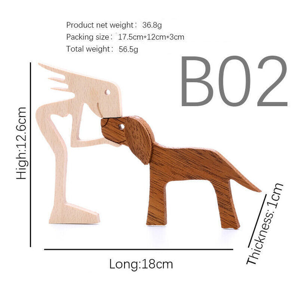 Handmade Wooden Statue, Sitting Woman and Dog, Wood Decor Craft DIY Home Decor