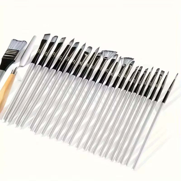 Artist Paint Brush Set - 48Pcs Nylon Brushes for Acrylic, Watercolour & Oil Painting