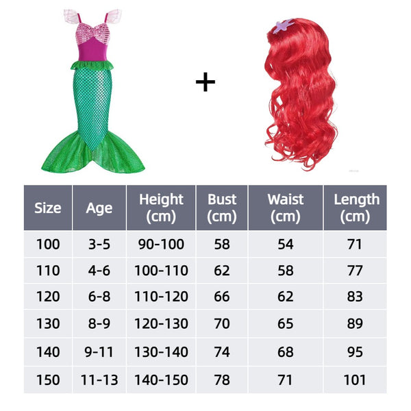 Ariel mermaid dress with red wig option