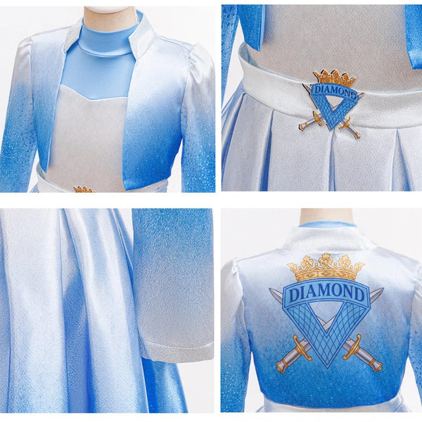 Detail of Descendants Chloe Charming jacket collar and diamond crest