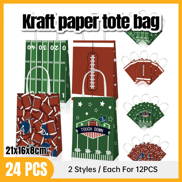 24X Rugby Themed Kraft Paper Tote Bags Durable 150g Kraft Paper for Sports Fans