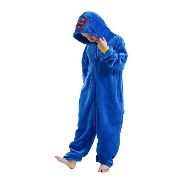 Blue Huggy Wuggy onesie leg and ankle finish detail