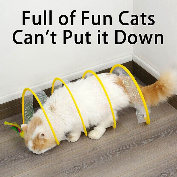 Folded Cat Tunnel Interactive Toy Spiral Tunnel Balls Mouse Feather Kitten Toys