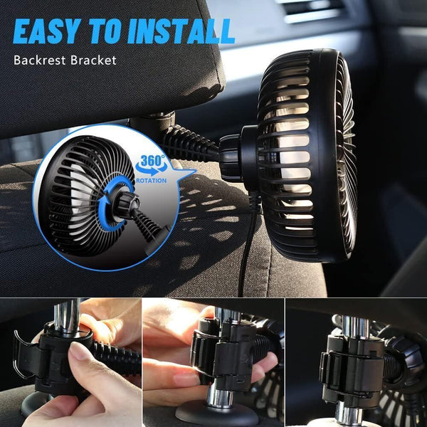 12V Car Fan Portable USB Vehicle Truck 360° Rotatable Auto Cooling Cooler Fan