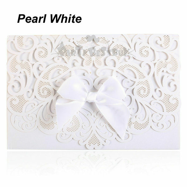 10pcs Laser Cut Wedding Invitations Pearl Card Pocket Envelope Invites 25 Style