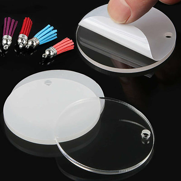 90Pcs Key Ring Clear Acrylic Circle Discs Keychain Blanks Tassel Pendant DIY AU