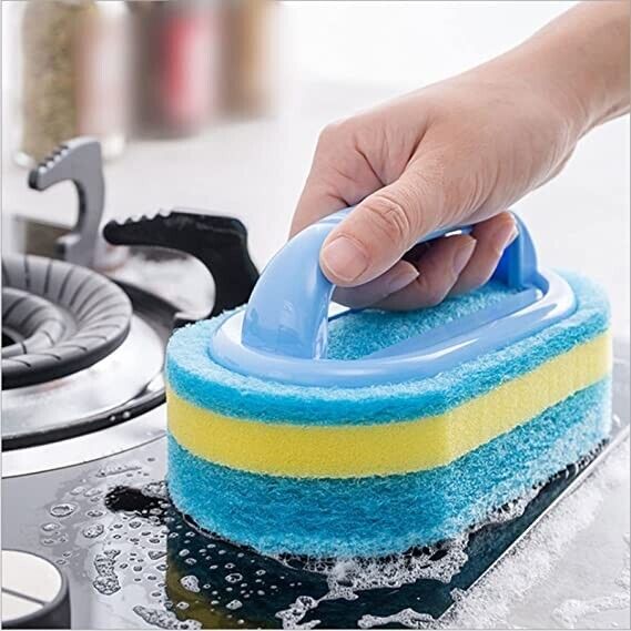 Handle Sponge Brush Cleaning Kitchen Bathroom Shower Bathtub Scrubber Clean Tool