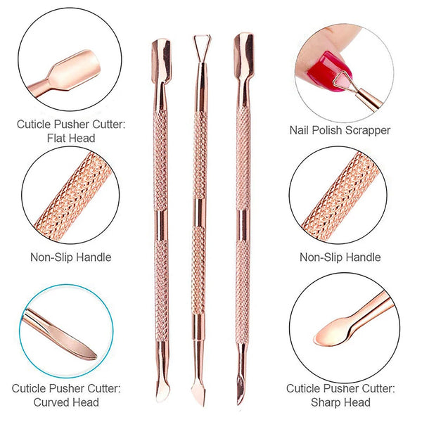 3pcs Cuticle Peeler Scraper Remove Gel Nail Polish and Pusher Spoon Nail Cleaner