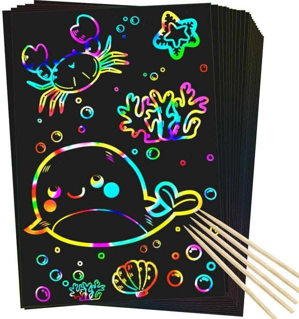 Scratch Paper Creative Art Rainbow Painting DIY Sketch bamboo pen kids Crafts