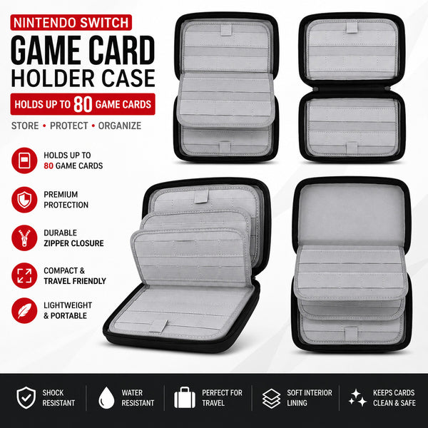 Nintendo Switch Game Card Holder Case 80 Slot Travel Storage Bag Hard Shell
