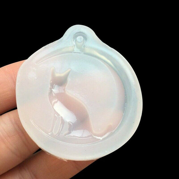 Moon Cat Silicone Pendant Mold Jewellry Making Resin Mould Epoxy Casting Craft A