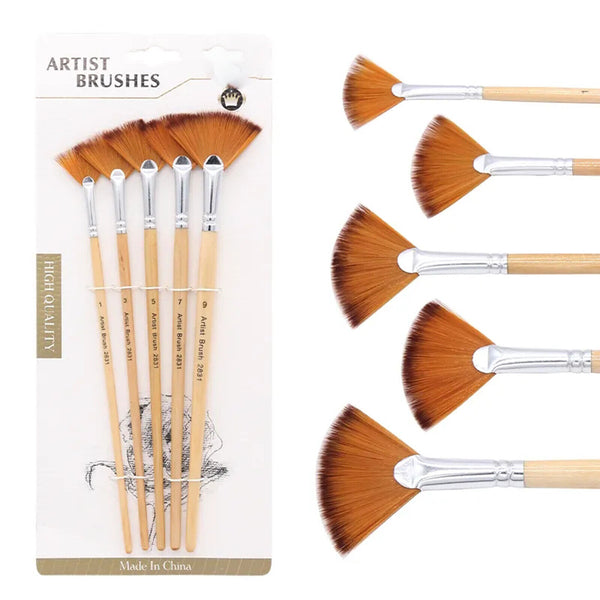 5 Pcs Fan-Shaped Artist Paint Brushes Set Watercolour Acrylic Oil Painting Brush