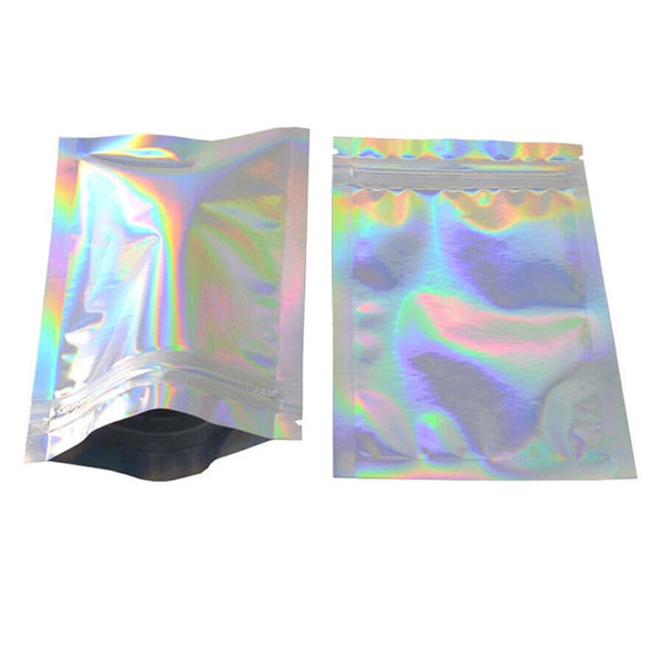 100PCS Rainbow Colour Holographic Storage Pouches Zipper Seal Foil Packaging Bag