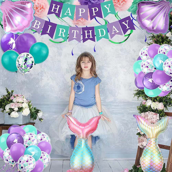 Rainbow 1st 2nd 3rd 4th Little Mermaid Foil Balloons Party Decorations Birthday