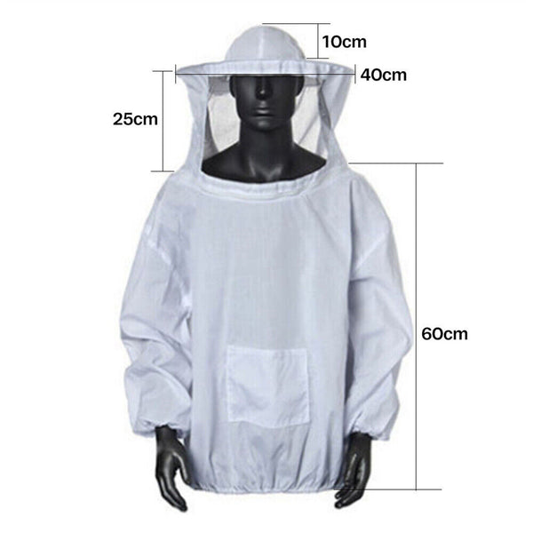 2PCS Bee Keeping Suit Protective Coat Pull Tops Beekeeping Smock Jacket Veil Hat