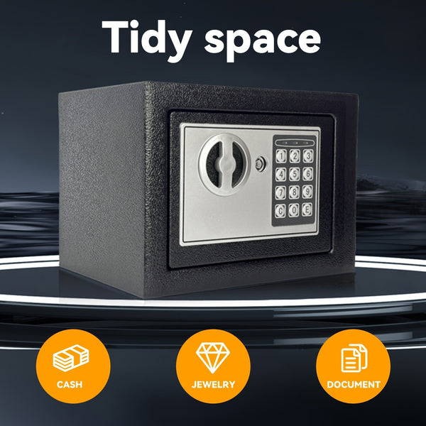6.4L Digital Safe Box Electronic Security Safe with Keypad Override Keys Black