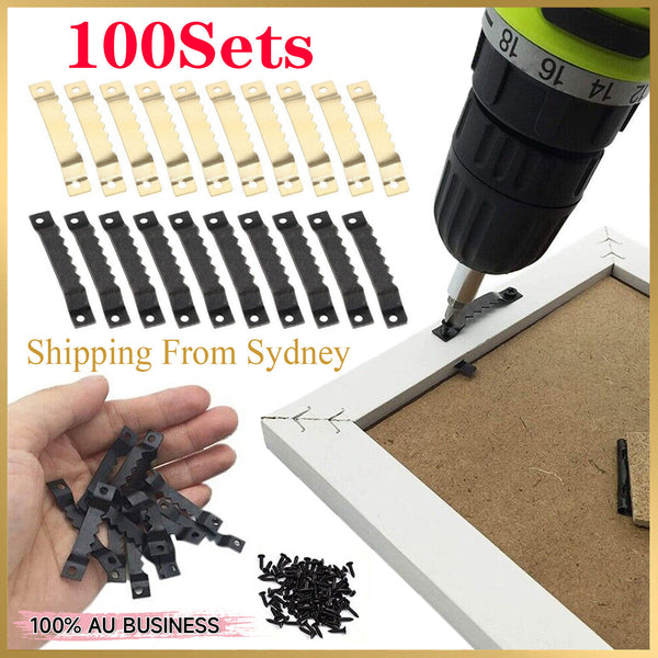 100Sets Sawtooth Picture Frame Hangers Oil Hanging Wall Hooks + Screws Black AU