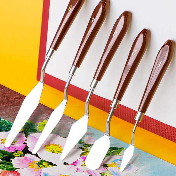 5Pcs Paint Spatula Set Stainless Steel Artist Palette Knife Oil Painting Scraper