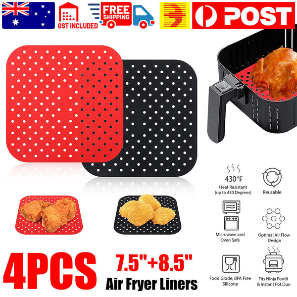 4pcs Reusable Air Fryer Liner Non-Stick Food-Grade Silicone Air Fryer Basket Mat
